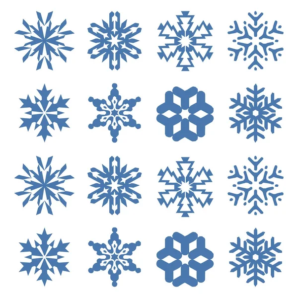 スノーフレークのベクトルのアイコンの背景は 白の色を設定します 冬白いクリスマス雪フレーク クリスタルの要素 天気図氷コレクション クリスマスのフロスト フラット分離シルエット シンボル — ストックベクタ
