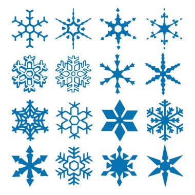 Kar tanesi vektör simge arka plan mavi rengini ayarlayın. Kış beyaz Noel kar tanesi kristal öğesi. Hava illüstrasyon buz koleksiyonu. Xmas frost düz izole siluet simge