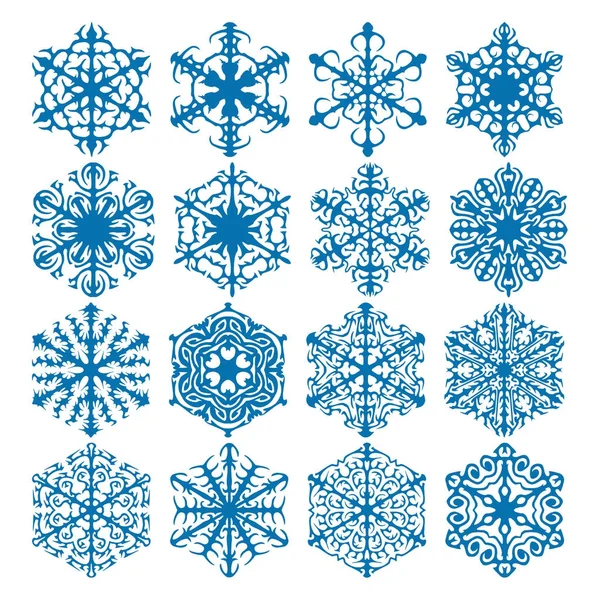 Kar tanesi vektör simge arka plan mavi rengini ayarlayın. Kış beyaz Noel kar tanesi kristal öğesi. Hava illüstrasyon buz koleksiyonu. Xmas frost düz izole siluet simge