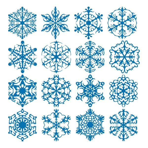 Kar tanesi vektör simge arka plan mavi rengini ayarlayın. Kış beyaz Noel kar tanesi kristal öğesi. Hava illüstrasyon buz koleksiyonu. Xmas frost düz izole siluet simge