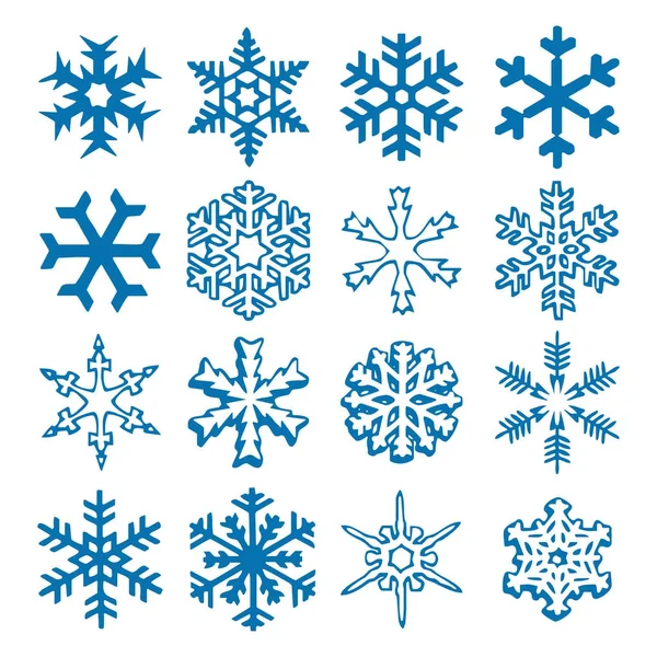 Kar tanesi vektör simge arka plan mavi rengini ayarlayın. Kış beyaz Noel kar tanesi kristal öğesi. Hava illüstrasyon buz koleksiyonu. Xmas frost düz izole siluet simge