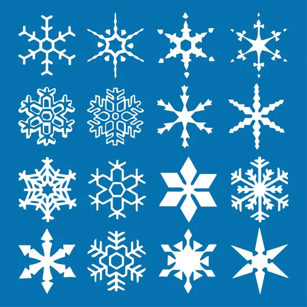 Snowflake Vector Icon Background Set Blue Color Winter White Christmas — Stock Vector