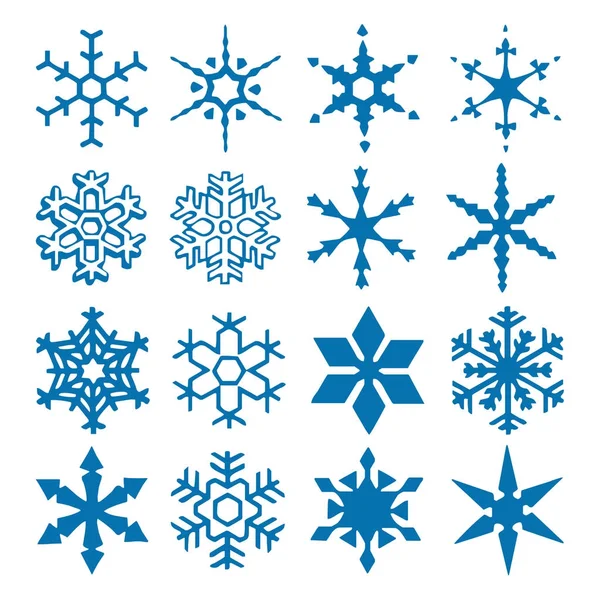 Snowflake Vector Icon Background Set Blue Color Winter White Christmas — Stock Vector