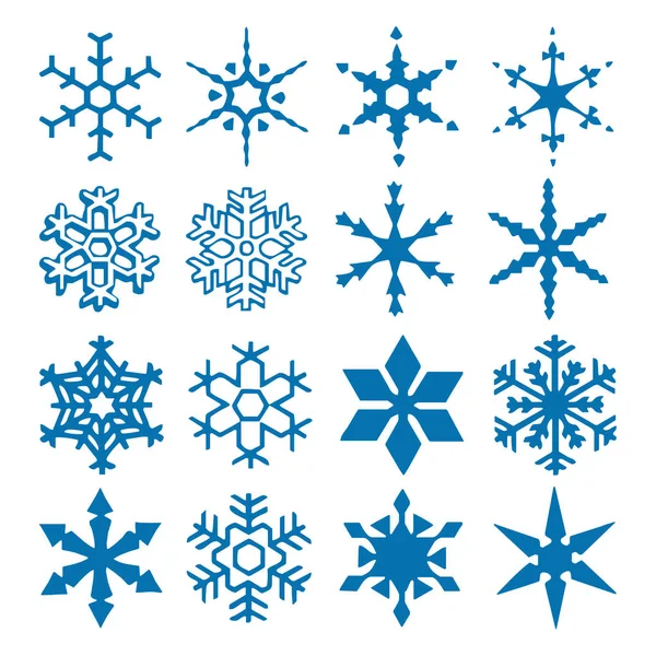 Kar tanesi vektör simge arka plan mavi rengini ayarlayın. Kış beyaz Noel kar tanesi kristal öğesi. Hava illüstrasyon buz koleksiyonu. Xmas frost düz izole siluet simge