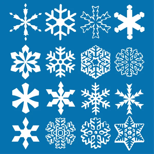 Kar tanesi vektör simge arka plan mavi rengini ayarlayın. Kış beyaz Noel kar tanesi kristal öğesi. Hava illüstrasyon buz koleksiyonu. Xmas frost düz izole siluet simge