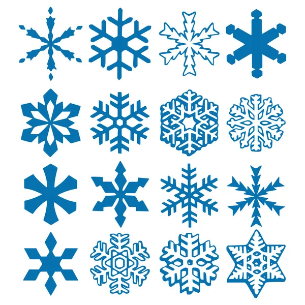 Kar tanesi vektör simge arka plan mavi rengini ayarlayın. Kış beyaz Noel kar tanesi kristal öğesi. Hava illüstrasyon buz koleksiyonu. Xmas frost düz izole siluet simge