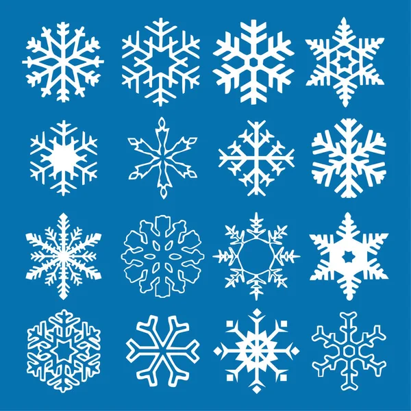 Sneeuwvlok Vector Pictogramachtergrond Instellen Blauwe Kleur Winter Witte Kerst Sneeuw — Stockvector