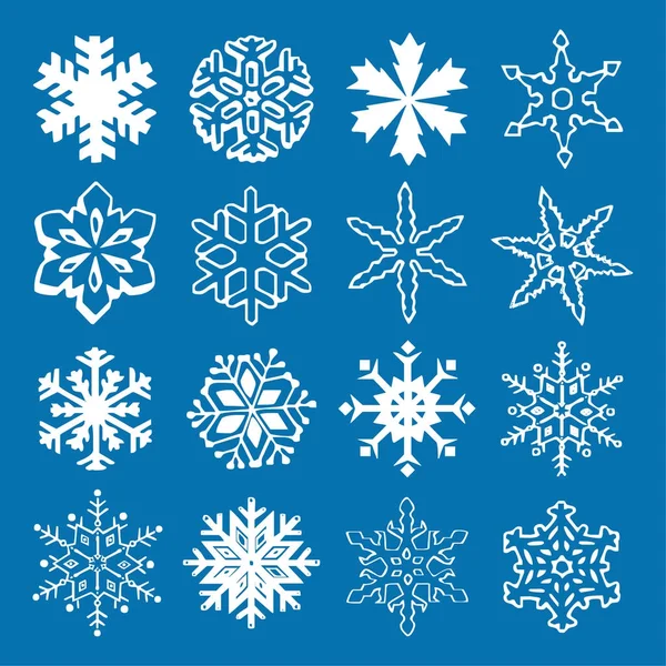 Kar tanesi vektör simge arka plan mavi rengini ayarlayın. Kış beyaz Noel kar tanesi kristal öğesi. Hava illüstrasyon buz koleksiyonu. Xmas frost düz izole siluet simge