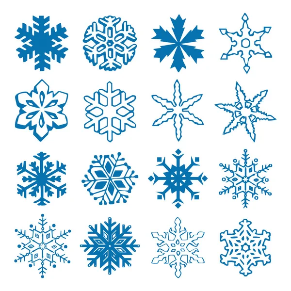Kar tanesi vektör simge arka plan mavi rengini ayarlayın. Kış beyaz Noel kar tanesi kristal öğesi. Hava illüstrasyon buz koleksiyonu. Xmas frost düz izole siluet simge
