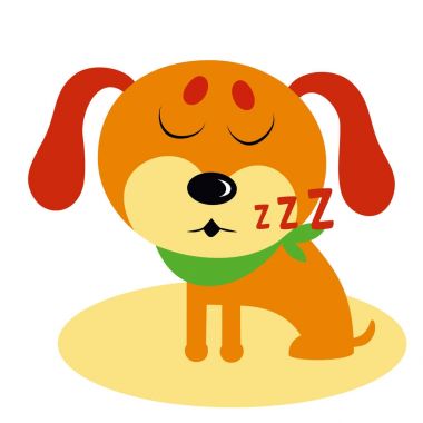 Vektör çizim komik uyku karikatür köpek. Beyaz izole.