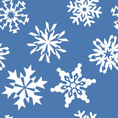 Kesintisiz kar desen. Mavi bir arka plan üzerinde basit vektör kar taneleri. Kış illüstrasyon kar.