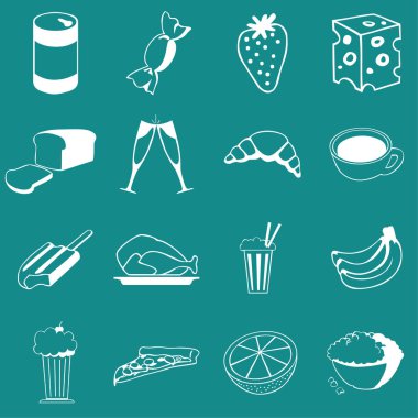 Vektör yiyecek, sebze ve içecekler simge seti düz UI renk arka plan üzerinde