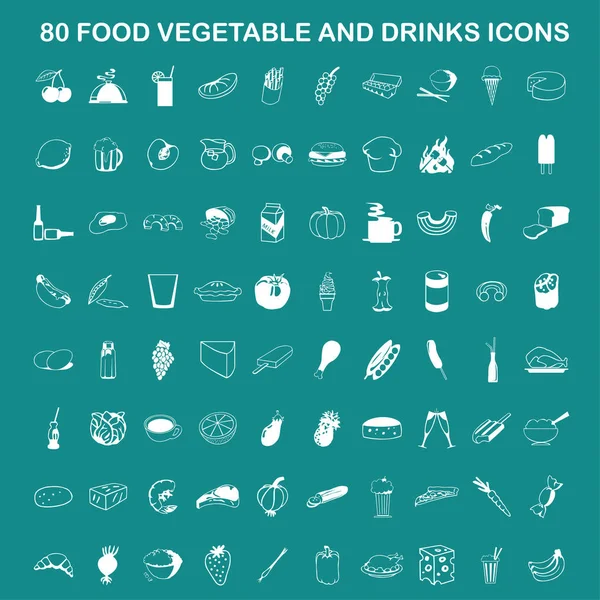 Vektör yiyecek, sebze ve içecekler simge seti düz UI renk arka plan üzerinde