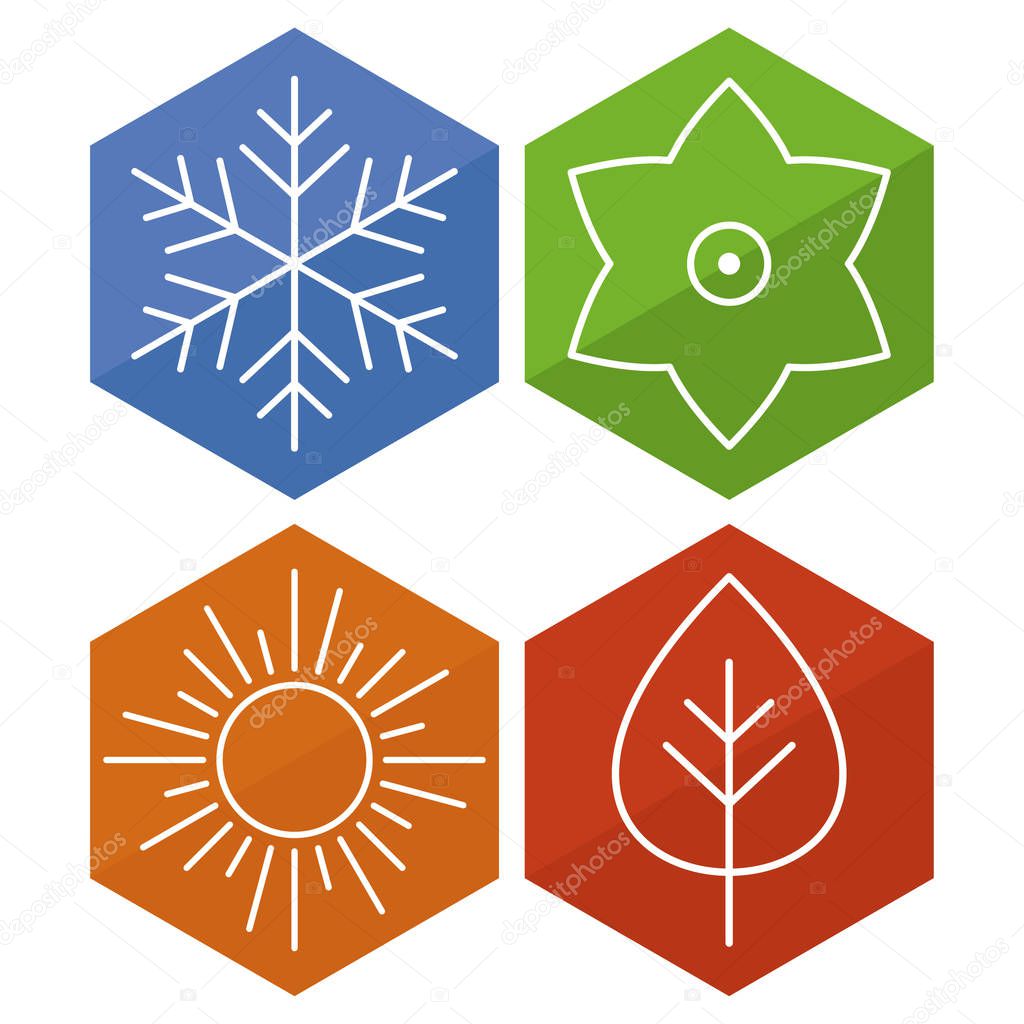 A set of four seasons icons. The seasons - winter, spring, summer and autumn. Vector icon for web. Vector illustration