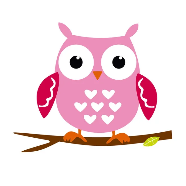 Pink Owl Sitting Branch Abstract Background Cartoon Character Isolated White — Stock Vector