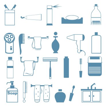 Banyo simgeler. düzenlenebilir anahat banyo simgeler kümesi: duş, sabun, havlu, kağıt havlu, sıvı sabun, tuvalet, asılı bez