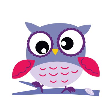 Beyaz vektör çizim Eps 10 izole bir şube, arka plan, çizgi film karakteri üzerinde oturan mavi baykuş