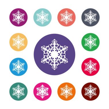 Kar tanesi simgesi. Klima sembolü. Düz web simgesi olan renkli daire düğmeleri. Vectorround renkli düğmeler