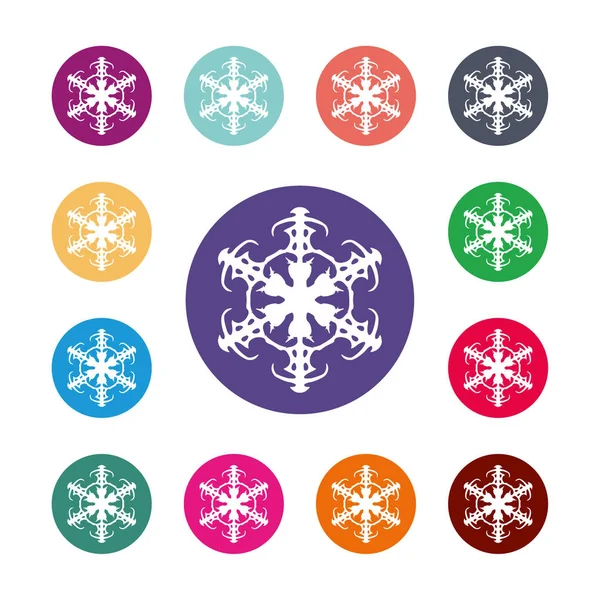 Εικονίδιο Νιφάδα Χιονιού Κλιματισμός Σύμβολο Χρωματιστά Κύκλο Κουμπιά Εικονίδιο Επίπεδη — Διανυσματικό Αρχείο
