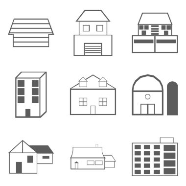 Bina üzerinde beyaz izole Icons Set