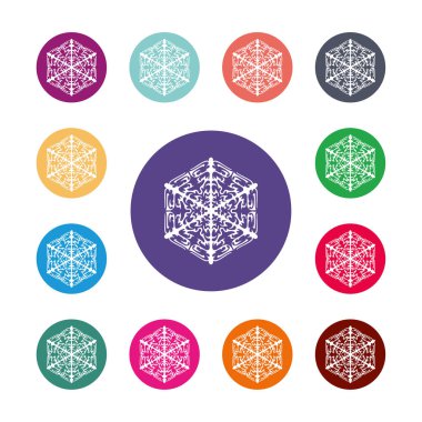 Kar tanesi simgesi. Klima sembolü. Düz web simgesi olan renkli daire düğmeleri. Vectorround renkli düğmeler