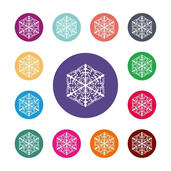 Kar tanesi simgesi. Klima sembolü. Düz web simgesi olan renkli daire düğmeleri. Vectorround renkli düğmeler