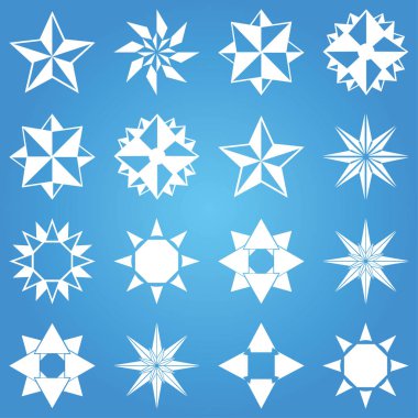 Yıldız simgesi arka plan ayarlamak mavi renk vektör. Kış beyaz Noel kar tanesi kristal öğesi. Hava illüstrasyon buz koleksiyonu. Xmas frost düz izole siluet simge