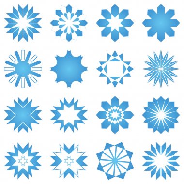 Yıldız simgesi arka plan ayarlamak mavi renk vektör. Kış beyaz Noel kar tanesi kristal öğesi. Hava illüstrasyon buz koleksiyonu. Xmas frost düz izole siluet simge