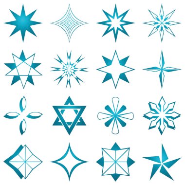 Yıldız simgesi arka plan ayarlamak mavi renk vektör. Kış beyaz Noel kar tanesi kristal öğesi. Hava illüstrasyon buz koleksiyonu. Xmas frost düz izole siluet simge