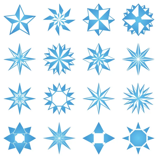 Stjärnor Vektor Ikon Set Blå Bakgrundsfärg Vinter Vit Jul Snö — Stock vektor