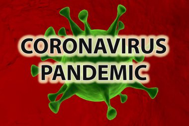 Coronavirus Pandemic. Covid-19. Green virus on red background.