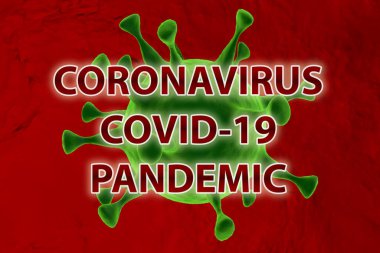 Coronavirus Pandemic. Covid-19. Green virus on red background.