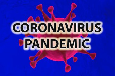 Coronavirus Pandemic. Covid-19. Red virus on blue background.