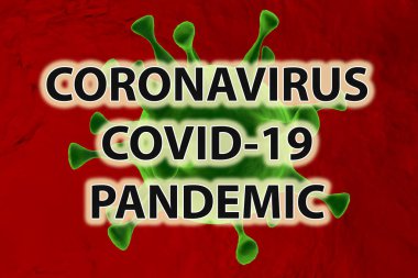 Coronavirus Pandemic. Covid-19. Green virus on red background.