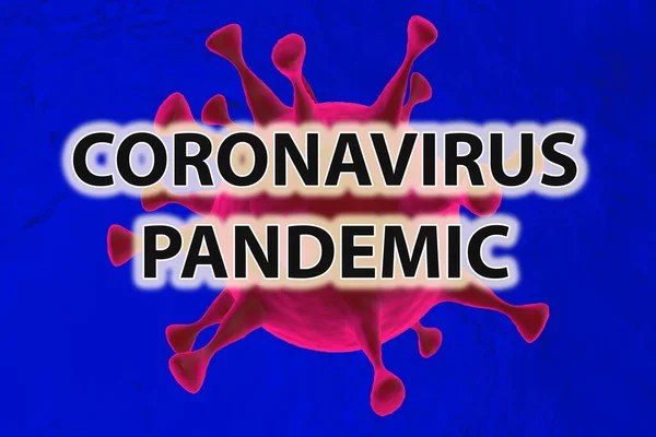 Pandemia por Coronavirus. Covid-19. Virus rojo sobre fondo azul . — Foto de Stock