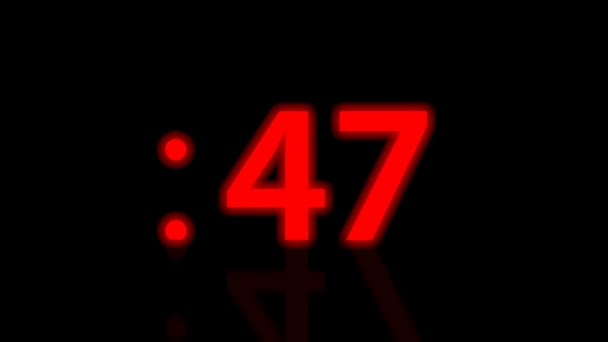 Roter Leuchtender Countdown Timer Von Auf Sekunden Schwarzer Hintergrund Hochwertige — Stockvideo