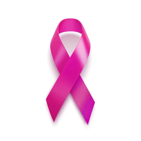 Realistic pink ribbon. 3D icon. Vector illustration, isolated on white. — Stock Vector