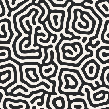 Difüzyon tepki vektör seamless modeli. Siyah ve beyaz organik şekiller, çizgiler desen. Arka plan illüstrasyon soyut