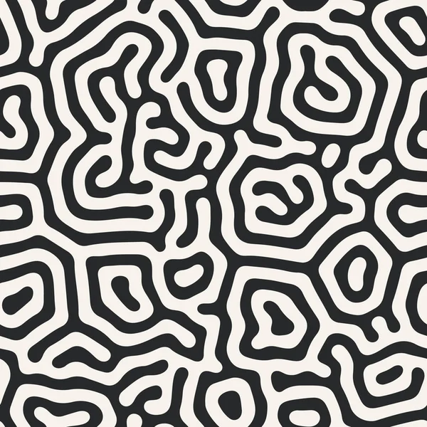 反作用の拡散ベクトル シームレス パターン。黒と白の有機的な形、線のパターン。抽象的な背景イラスト — ストックベクタ