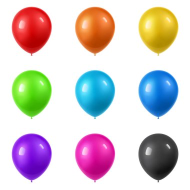 3D gerçekçi renkli balonlar toplama. Parlak balonlar uçan tatil örnektir. Beyaz arka plan üzerinde izole. Vektör çizim