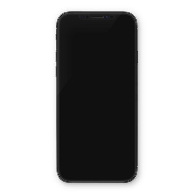 Siyah smartphone boş beyaz ekran ile. Yüksek Detaylı gerçekçi smartphone mockup. Mobil önden görünüm görüntüleme şablonu.