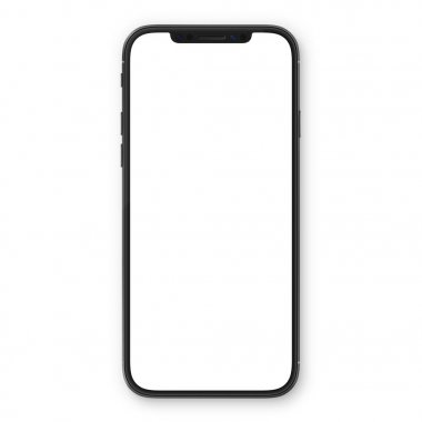 Siyah smartphone boş beyaz ekran ile. Yüksek Detaylı gerçekçi smartphone mockup. Mobil önden görünüm görüntüleme şablonu.