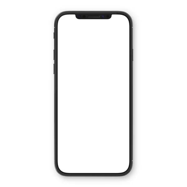 Black smartphone with blank white screen. High detailed realistic smartphone mockup. Mobile front view display template. — Stock Vector