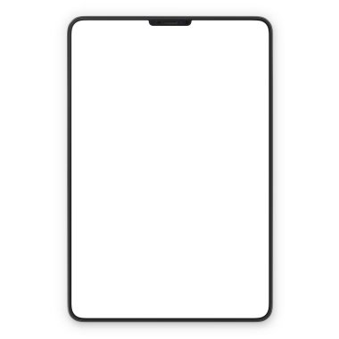 Siyah tablet boş beyaz ekran ile. Yüksek Detaylı gerçekçi tablet mockup. Mobil önden görünüm görüntüleme şablonu.