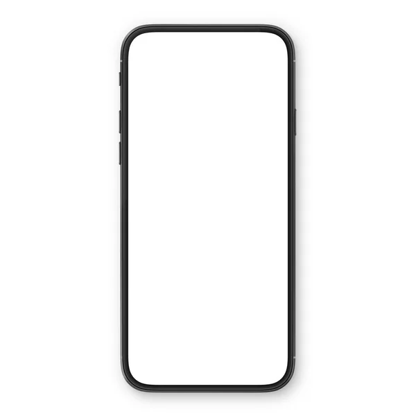 Zwarte smartphone met leeg wit scherm. Hoog gedetailleerde realistische smartphone mockup. Mobiele vooraanzicht weergeven sjabloon. — Stockvector