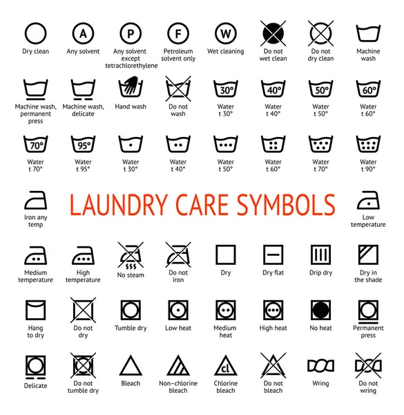 Laundry Care symbols. Cleaning icons set. Washing instruction pictograms. — Stock Vector