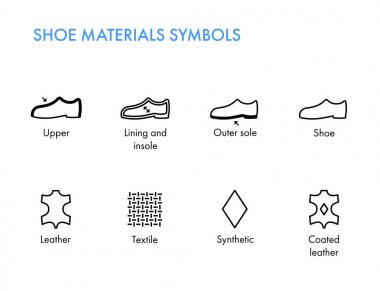 Shoes materials symbols. Footwear labels. Shoes properties glyph. Vector icons clipart