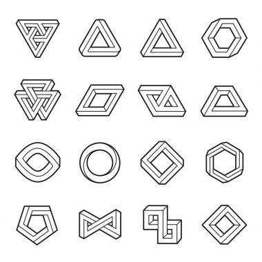 İmkansız şekiller kümesi. Web tasarım öğeleri. Optik yanılsama. İçini kaplamak çizmek. Vektör çizim Eps 10