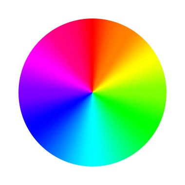 Renkli tekerlek paleti. RGB, RYB, CYMK sistemi. Renk uyumu. Vektör İllüstrasyonu.