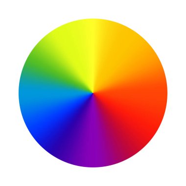 Renkli tekerlek paleti. RGB, RYB, CYMK sistemi. Renk uyumu. Vektör İllüstrasyonu.